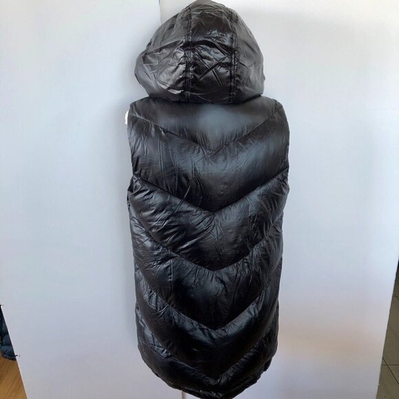 MICHAEL KORS Black Quilted Puffer Hoodie Vest Long Tunic Length high neck Gold S - Picture 8 of 16